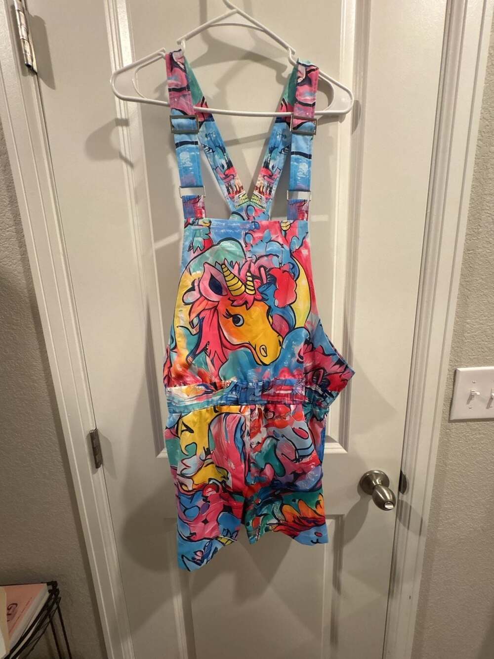Unicorn Graffiti Print Shortalls Size L